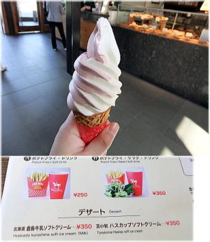 北海道倉島牛乳ソフトと苫小牧ハスカップソフトのミックス　　３５０円